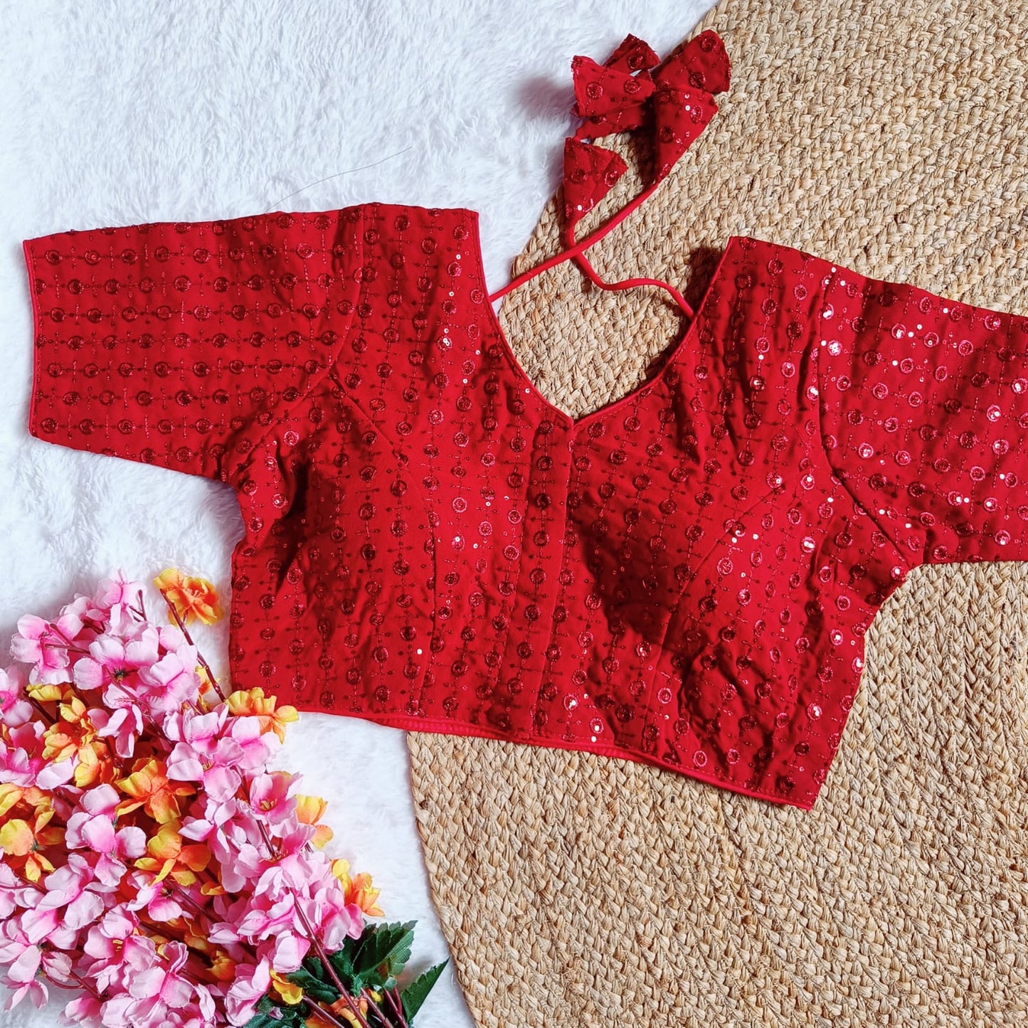 Georgette fabric with sequins work ready made blouse