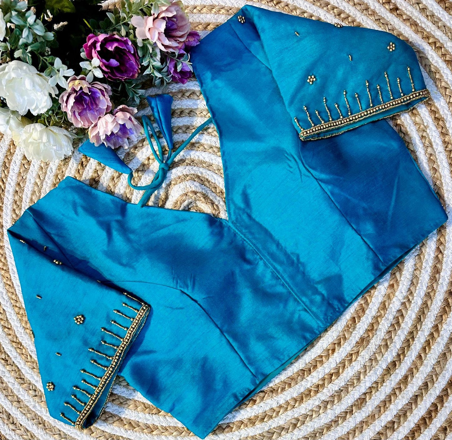 Beautiful golden handcrafted work ready made blouse