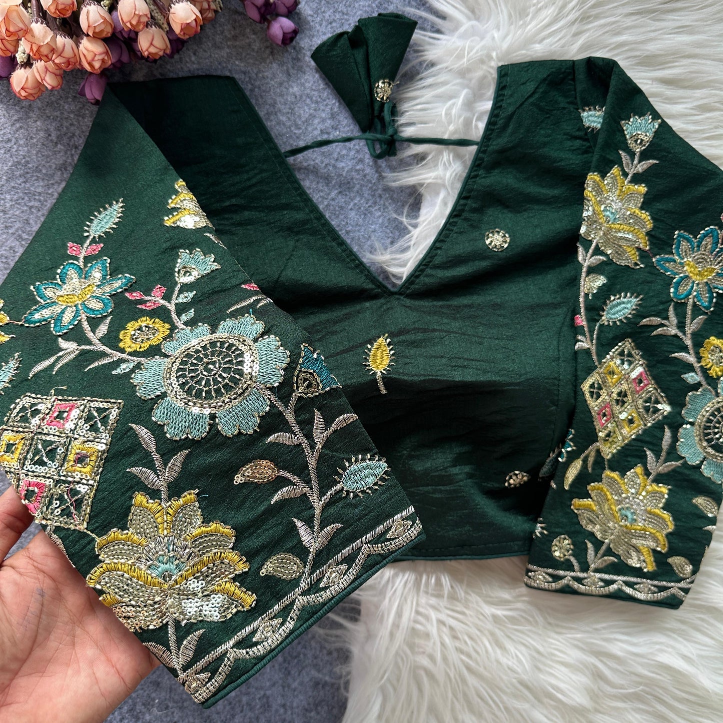 Presenting multi sequins work ready made blouse