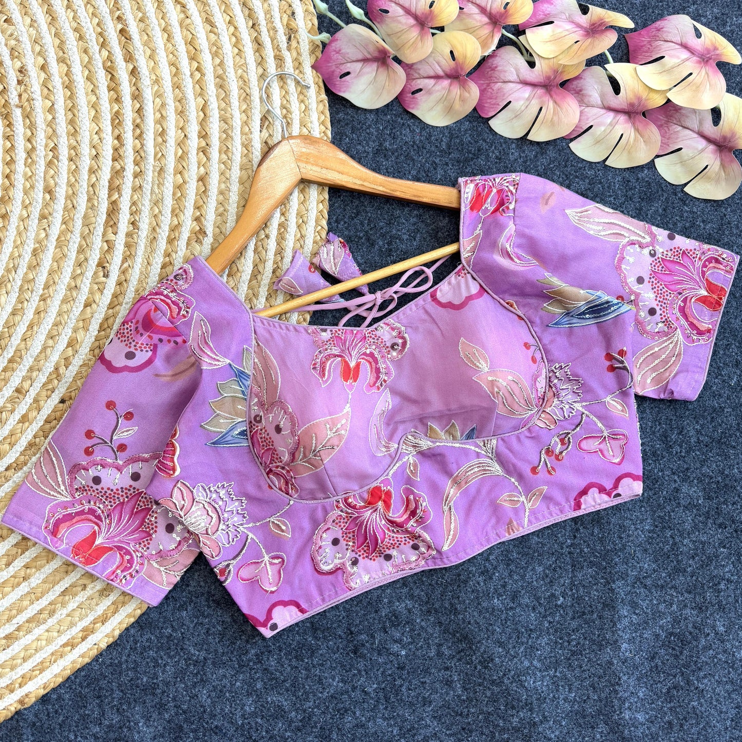 Beautiful flower print all over blouse with embroidery work ready made blouse