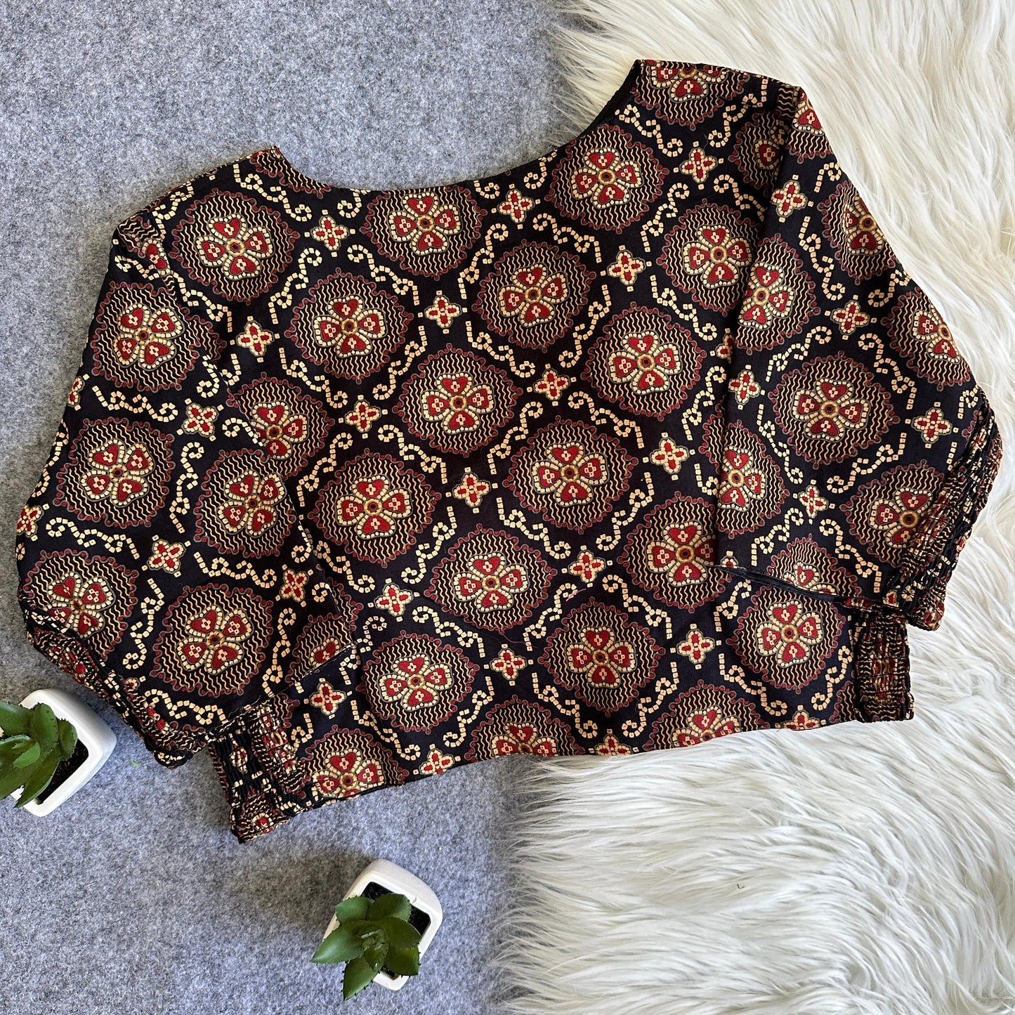 presenting flexi fit Pure Ajrakh Cotton ready made blouse