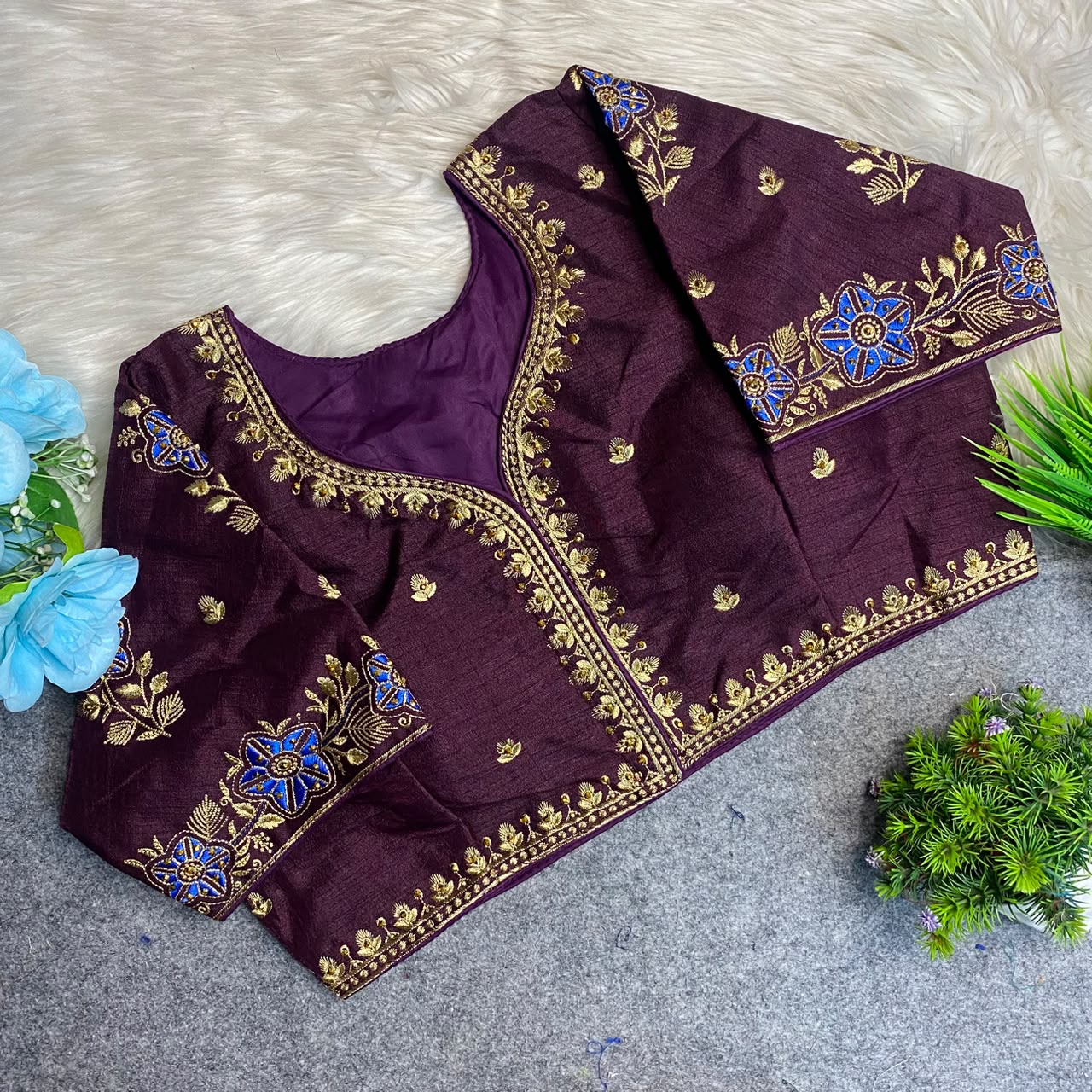 Heavy Embroidery Work ready made blouse