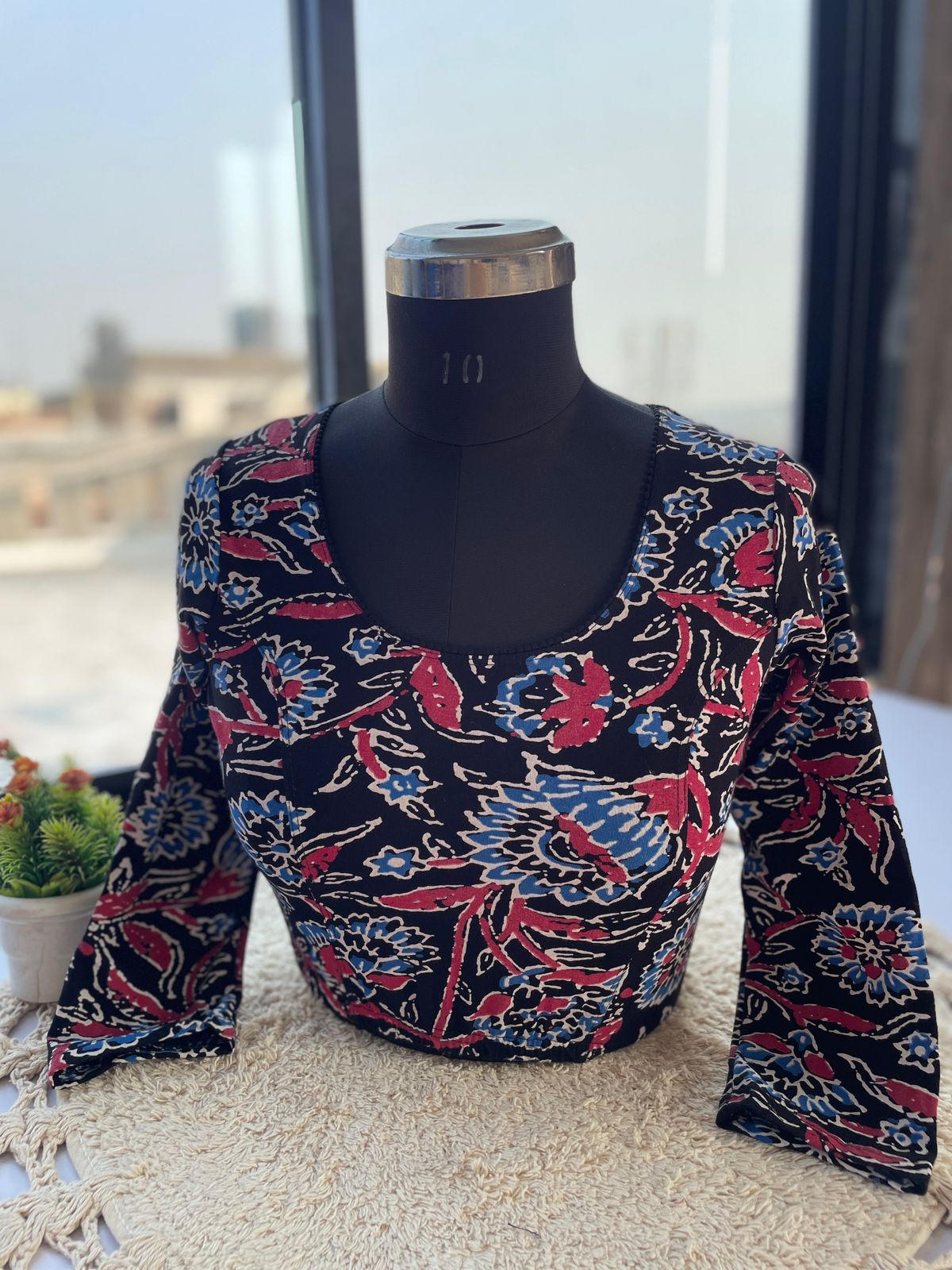 Stretchable ajrakh cotton print ready made blouse