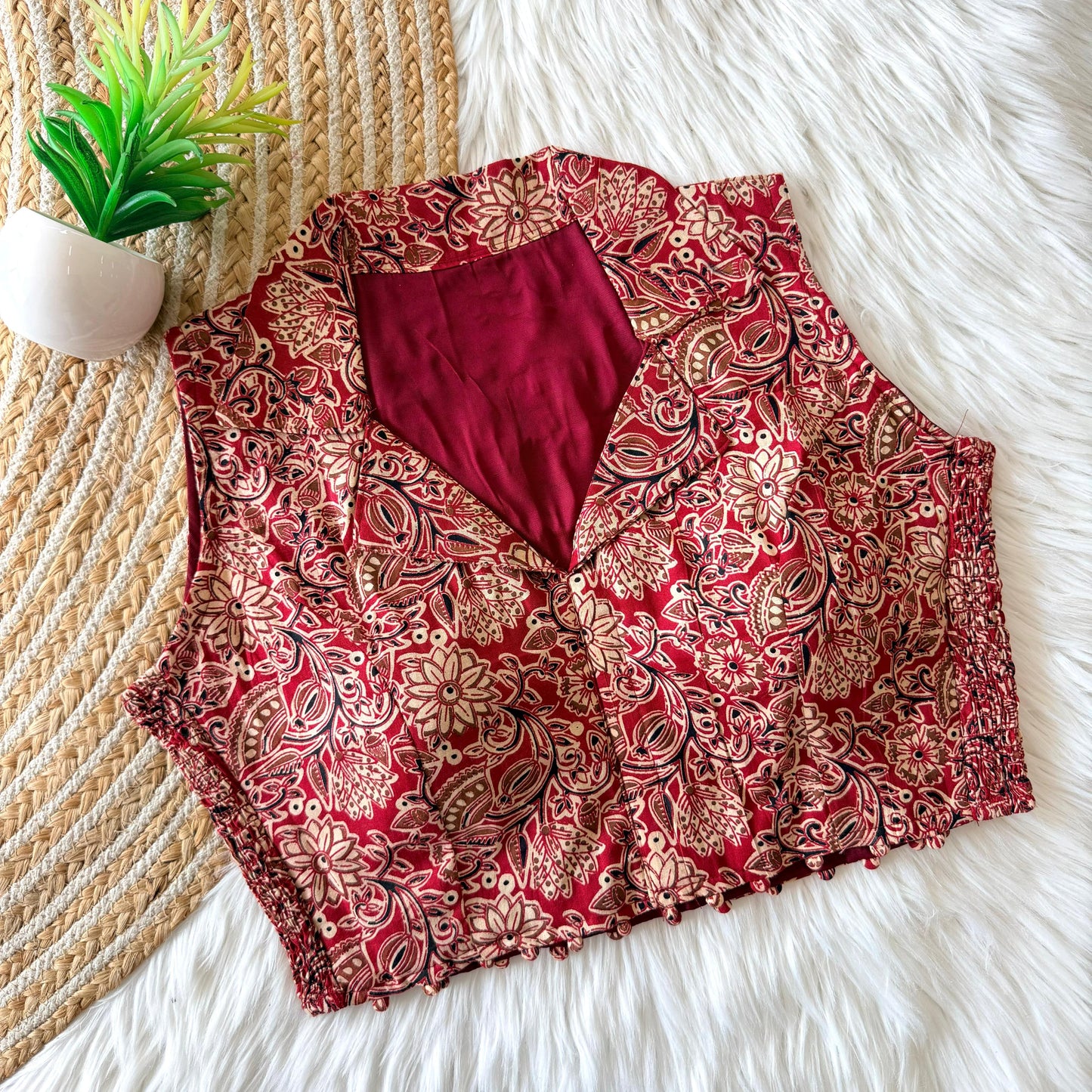 Beautiful hand block print with side elastic ready made blouse