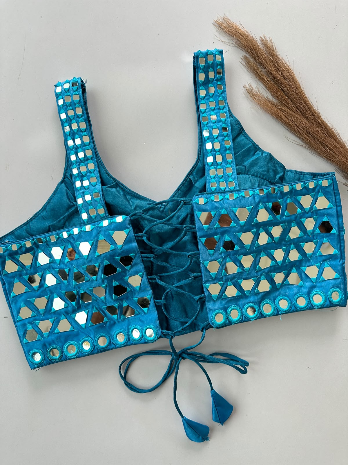 Beautiful handwork original mirror all over ready made blouse