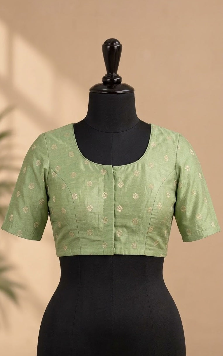 Pistachio Green Zari Buta Designer ready made blouse