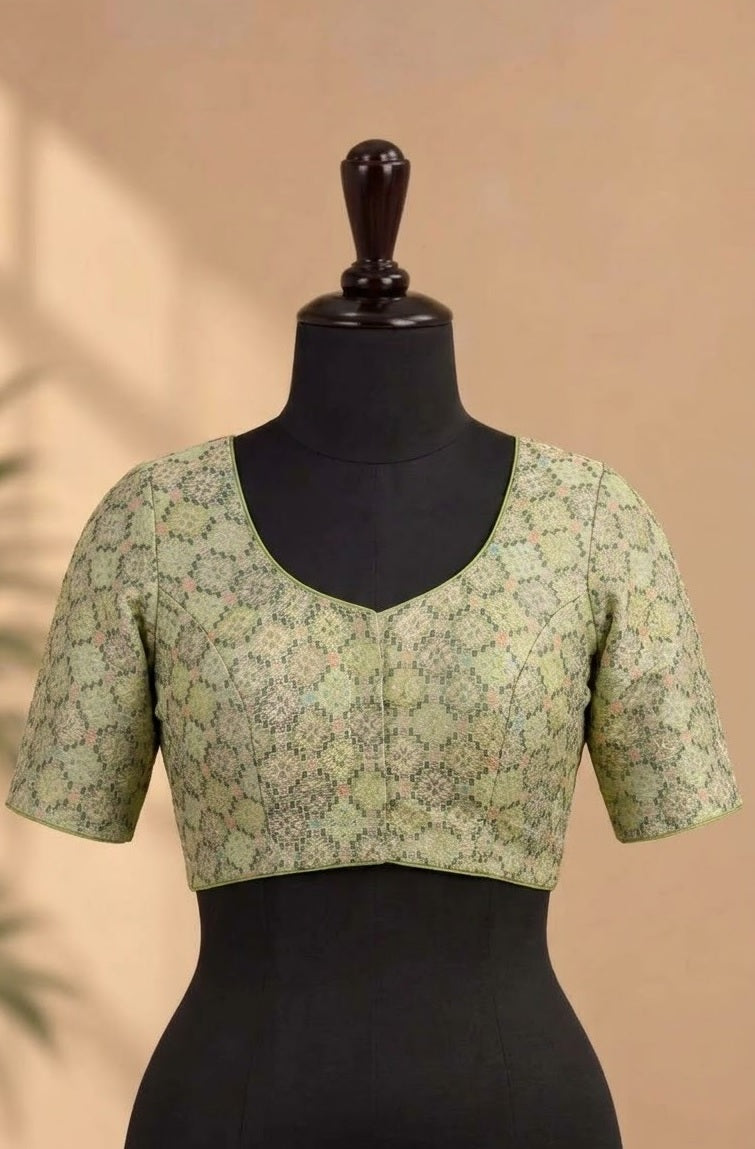 Sage Green Woven Brocade Designer ready made blouse