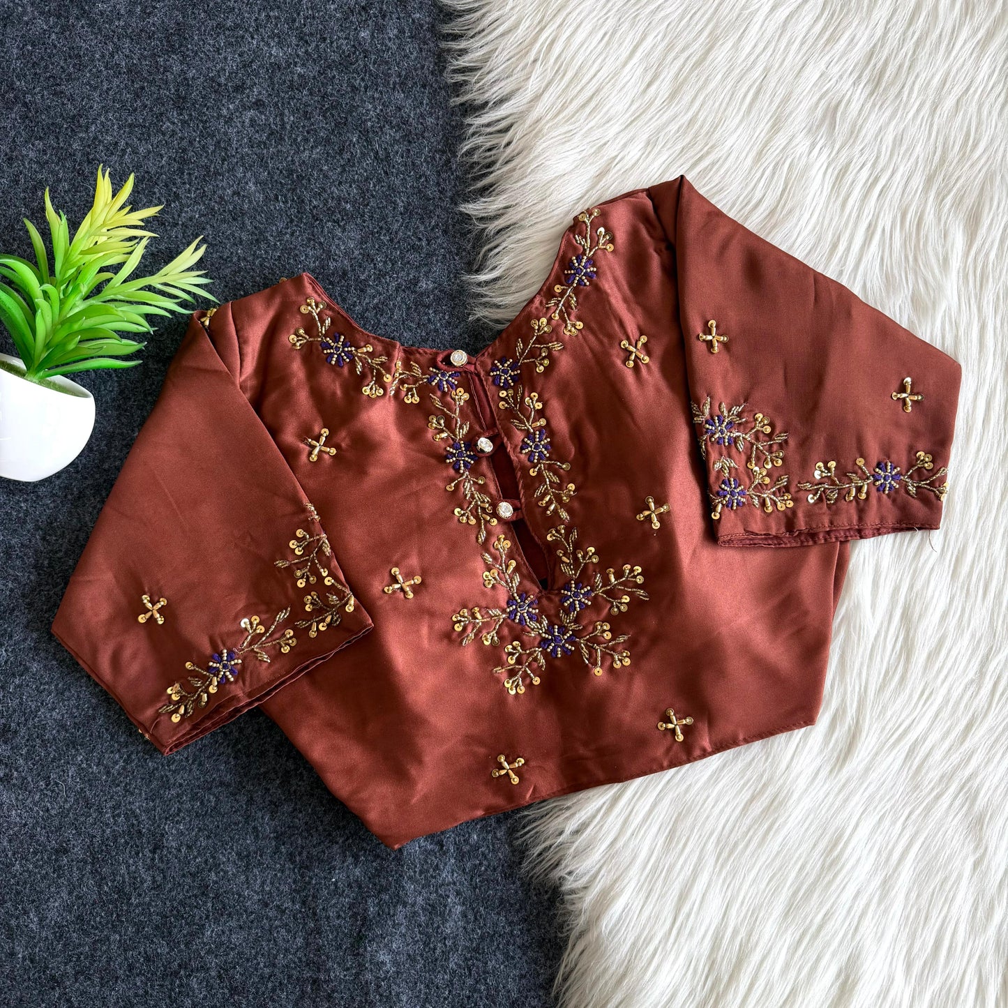 Beautiful handwork all over back and sleeves ready made blouse