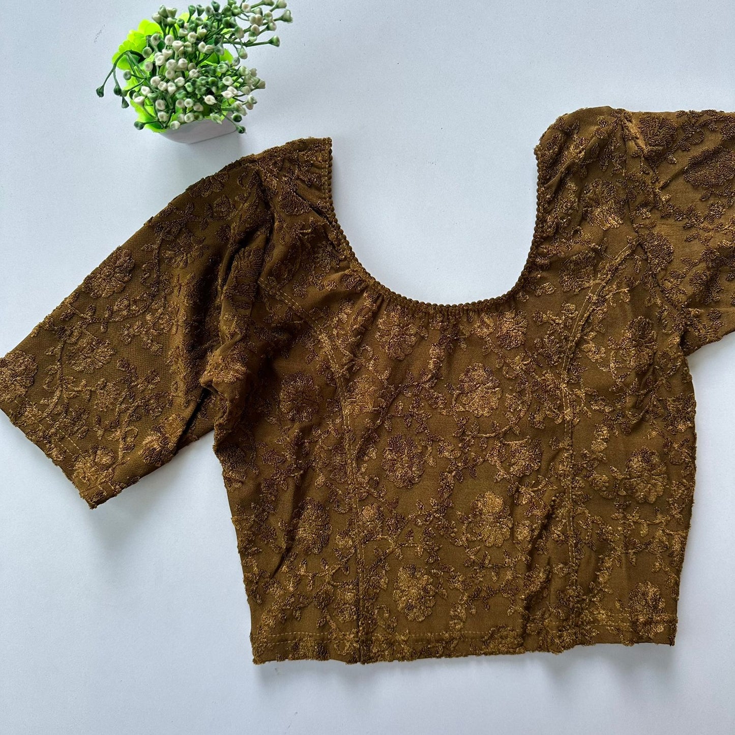 Polyester stretchable with self jacquard design ready made blouse