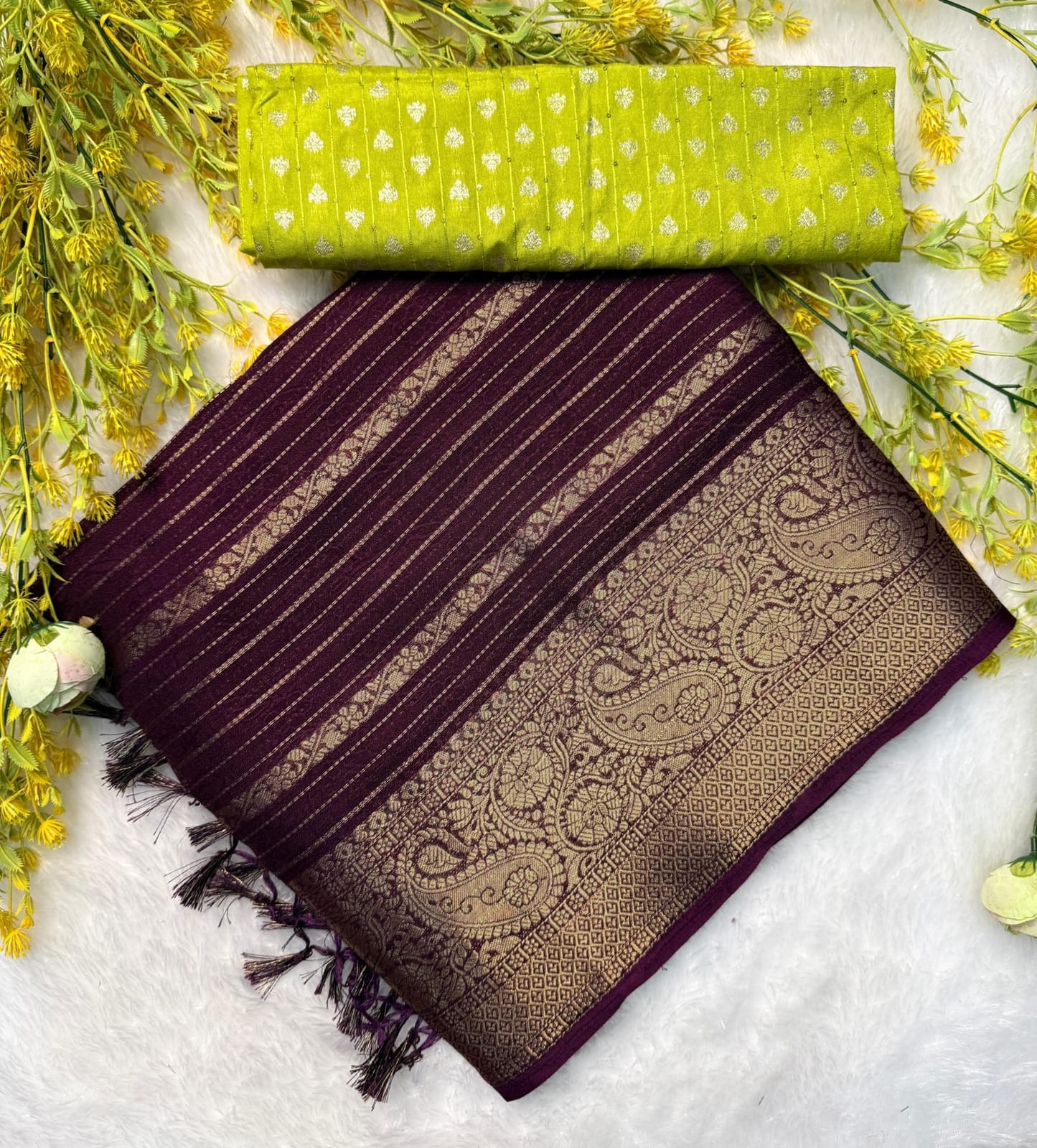 Soft  marsh melon sarees  with pen self jequrd design