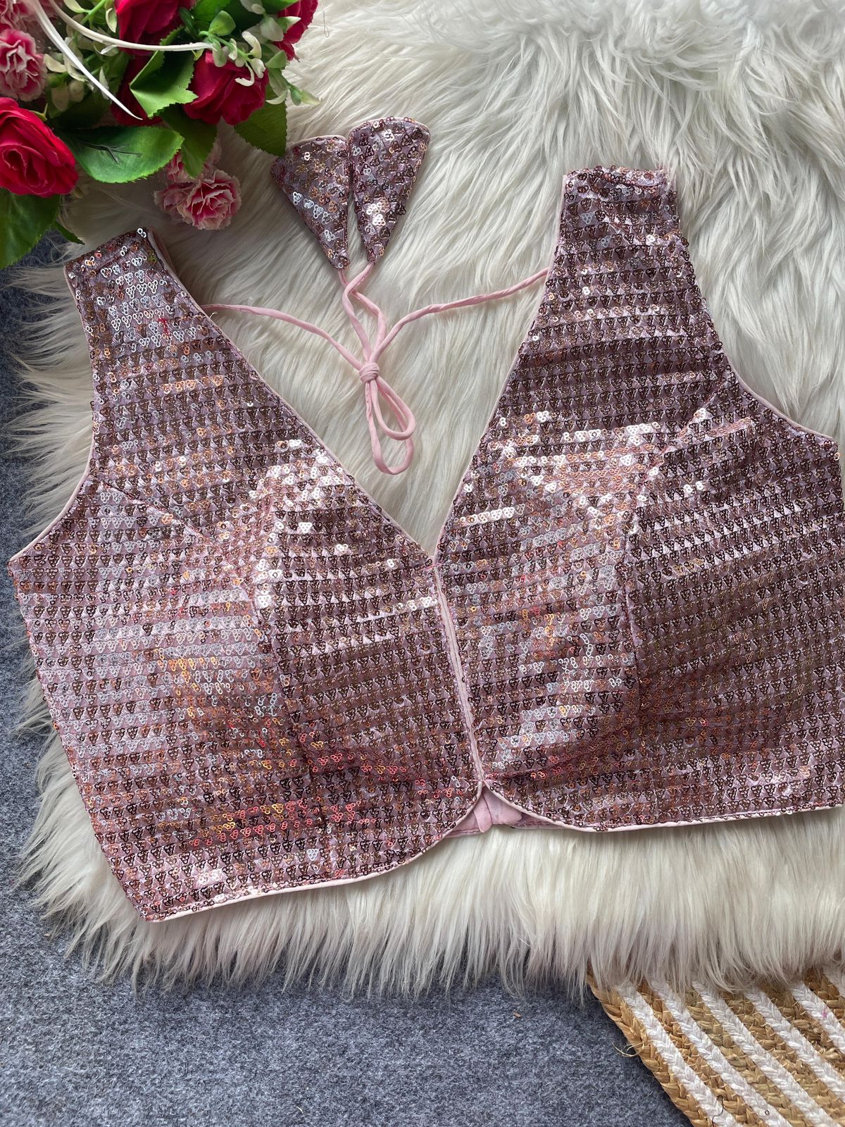 PURE FOX GEORGETTE HEAVY SEQUINS WORK READY MADE BLOUSE