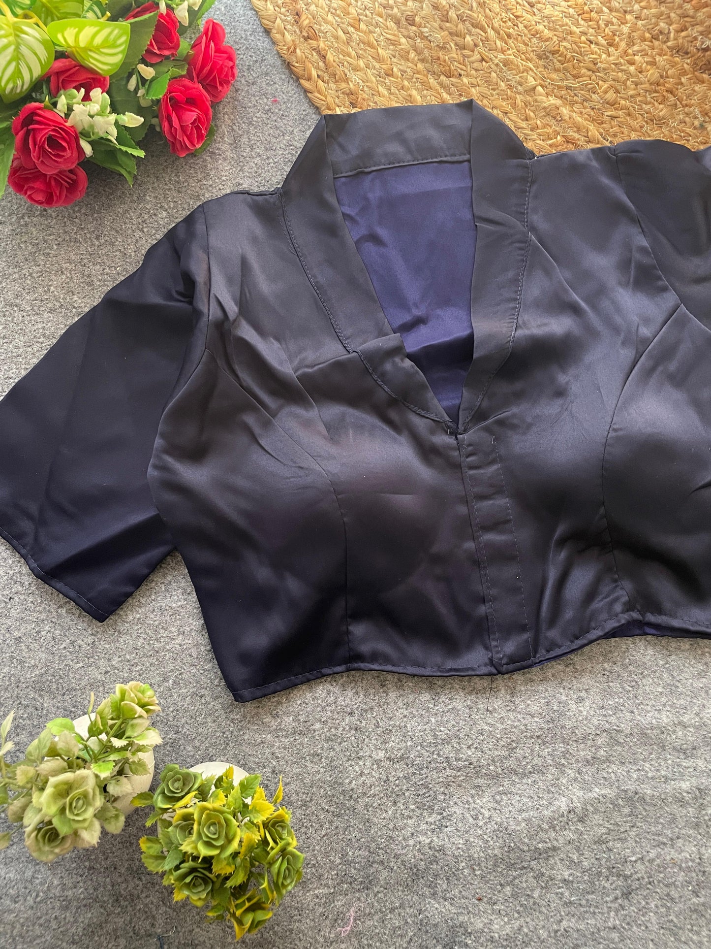 Pure malai satin collar neck ready made blouse