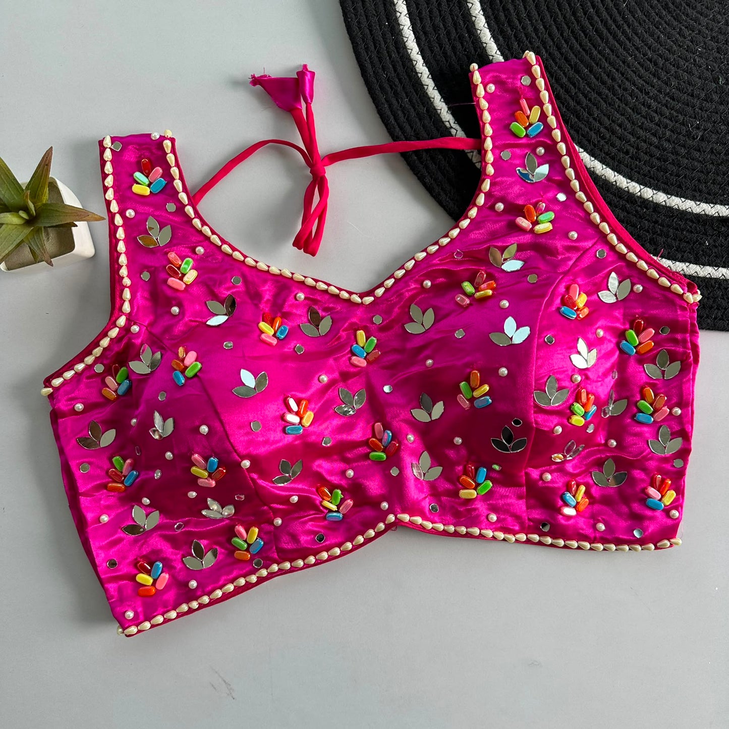 Heavy Real Mirror + Moti work ready made blouse