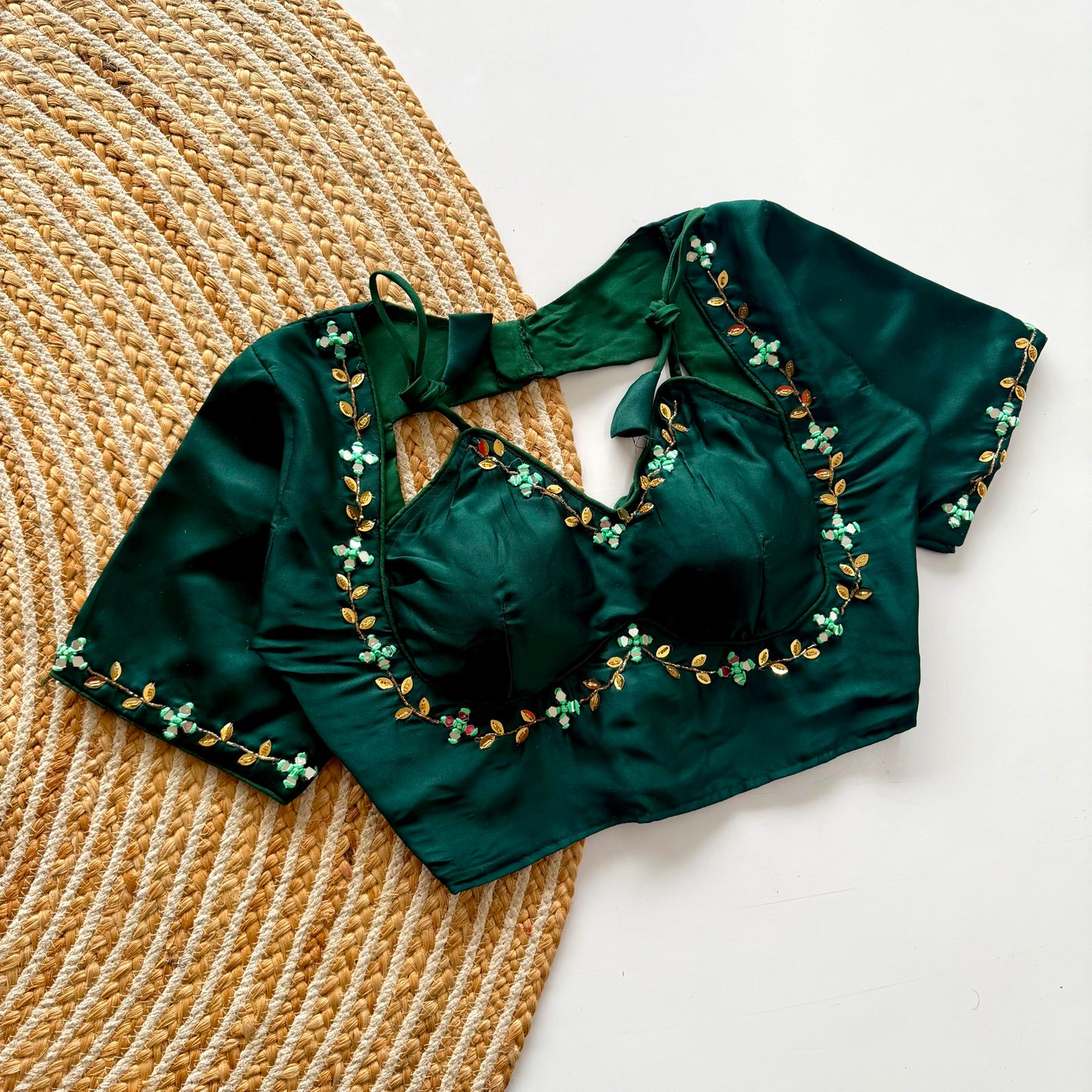 Beautiful handcrafted work with real mirror all over ready made blouse