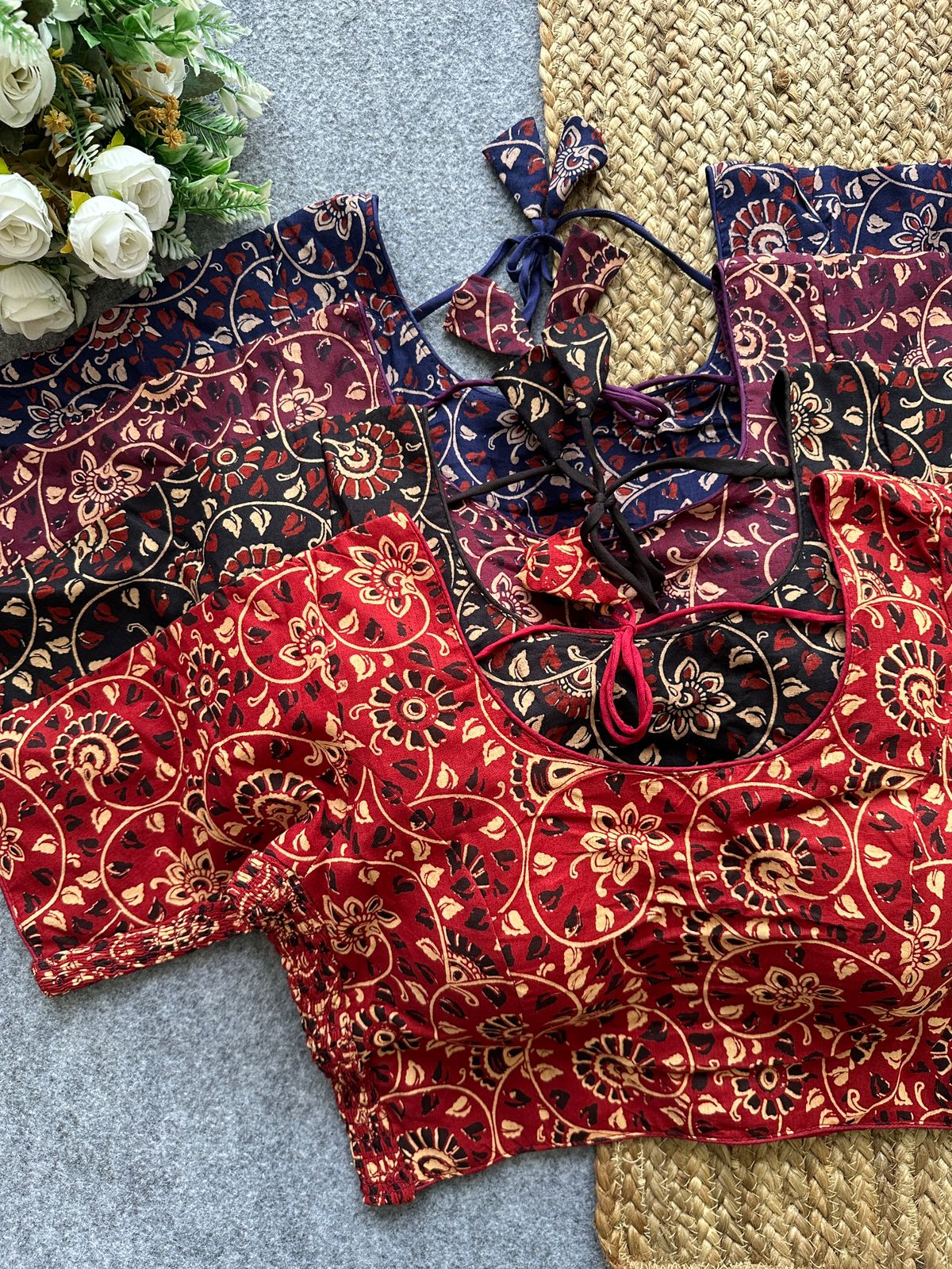 Beautiful hand block print with side elastic ready made blouse