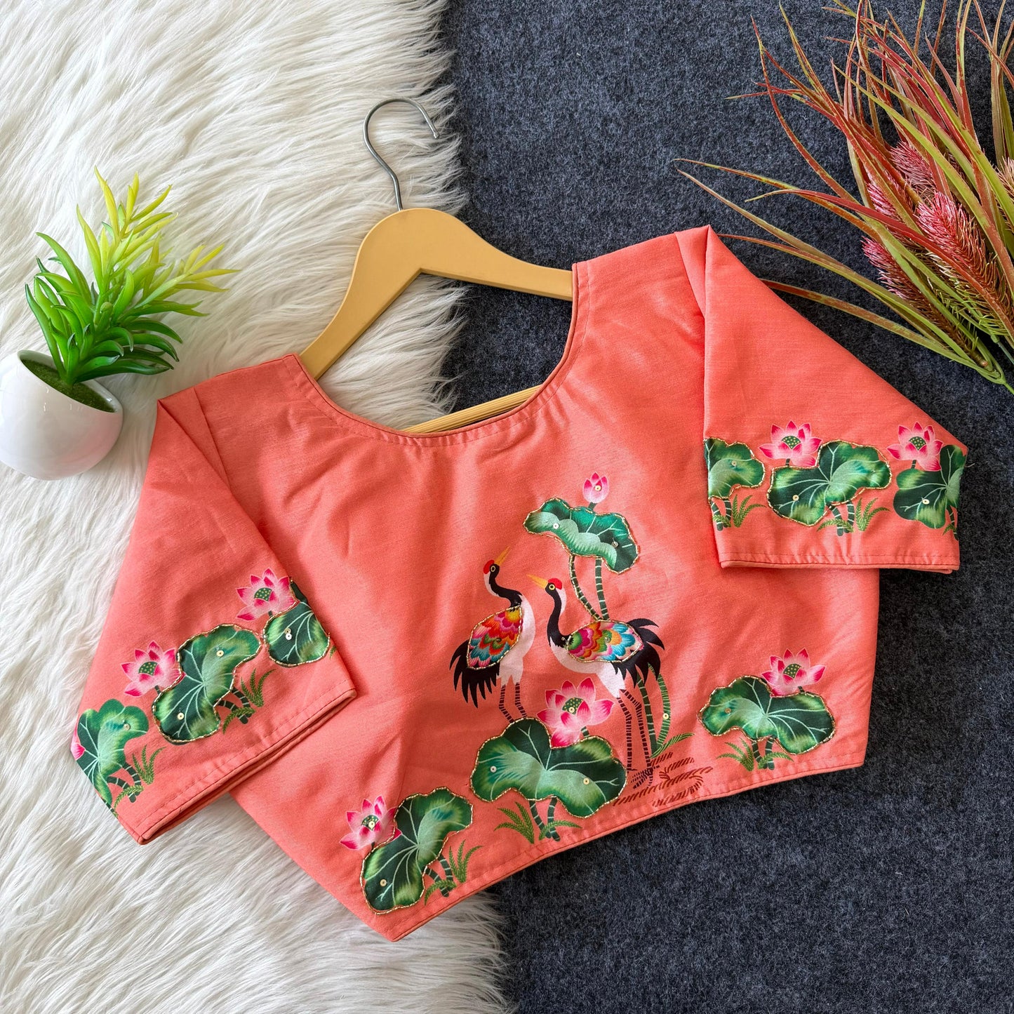 Pure silk fabric with Decent print ready made blouse
