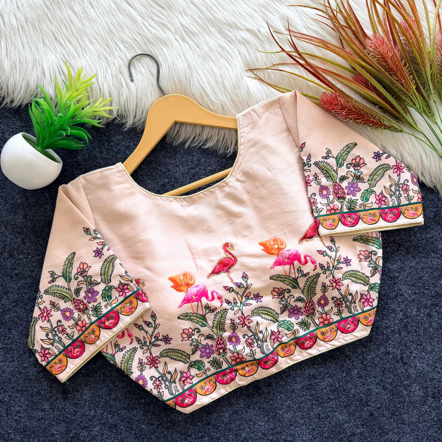 Pure silk fabric with Decent print ready made blouse