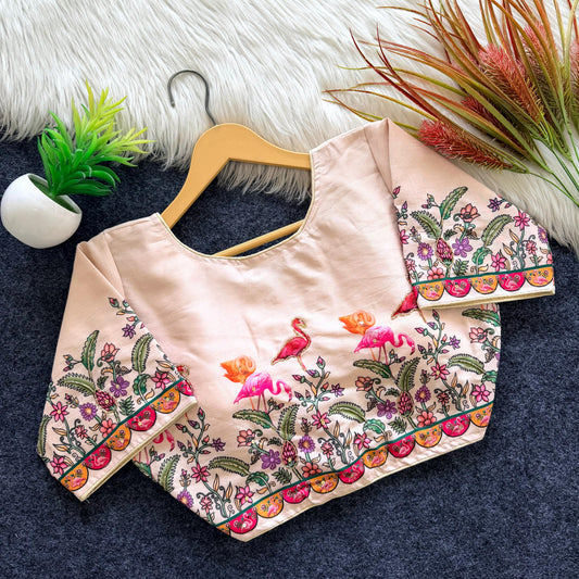 Pure silk fabric with Decent print ready made blouse