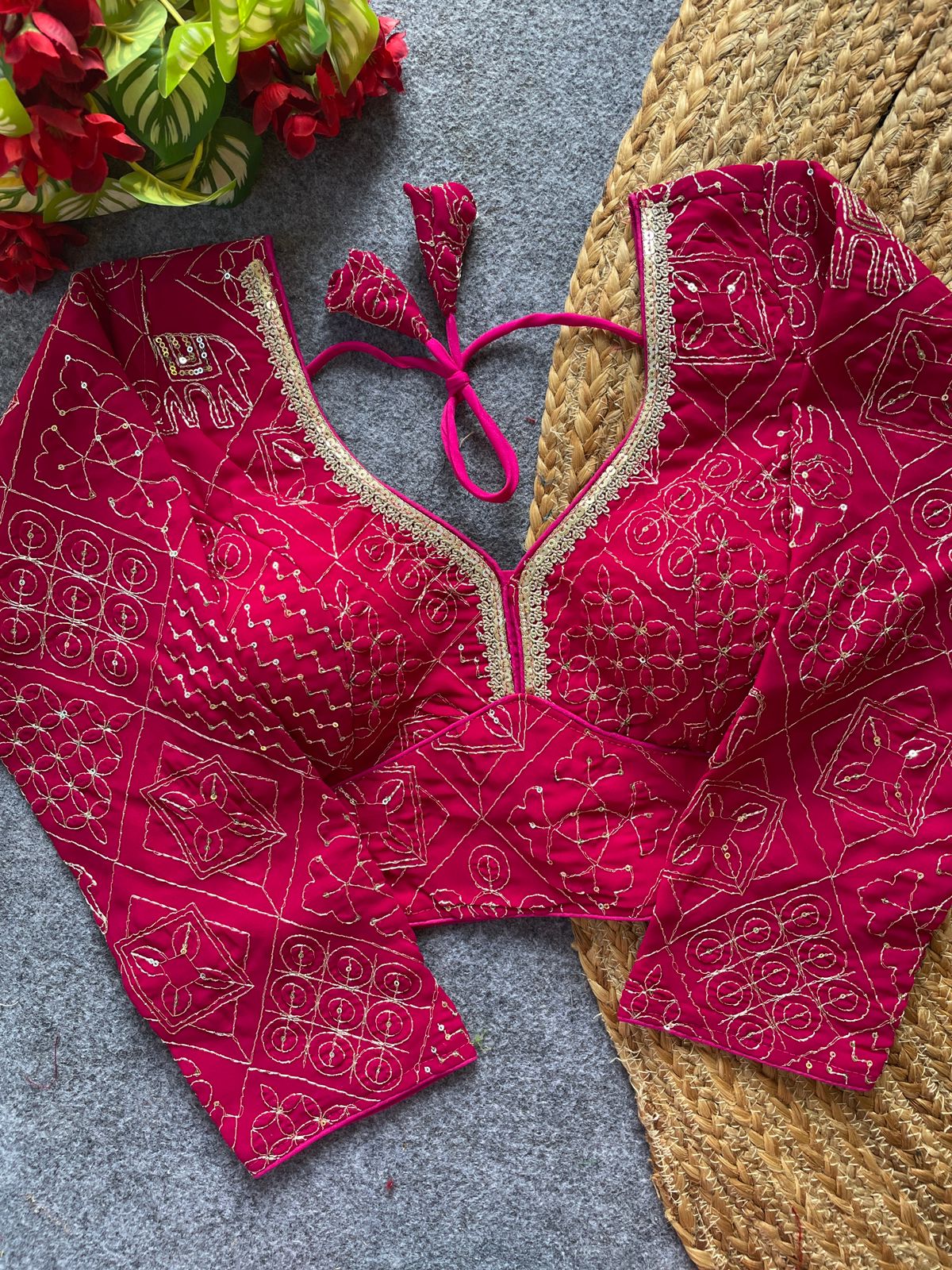Premium gujarat work full sleeve ready made blouse