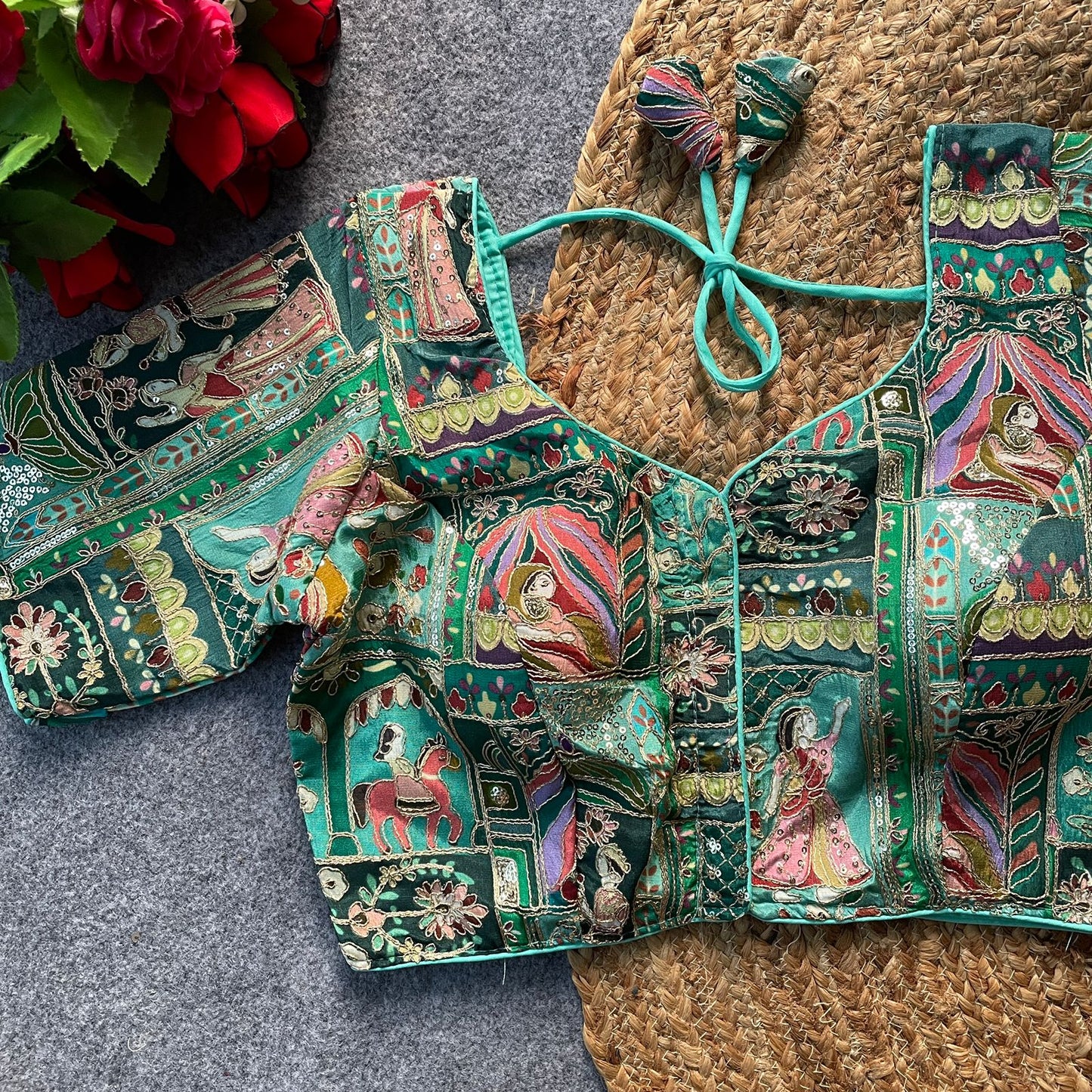 Heavy chinon position print ready made blouse