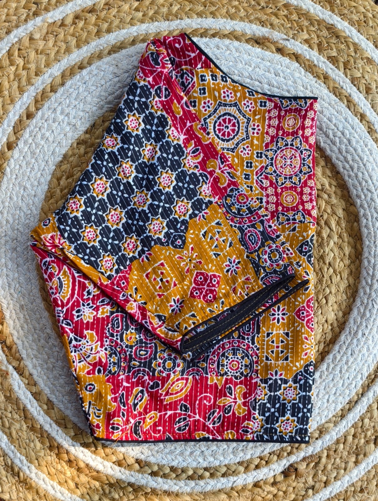 Ajrakh cotton Boatneck ready made blouse