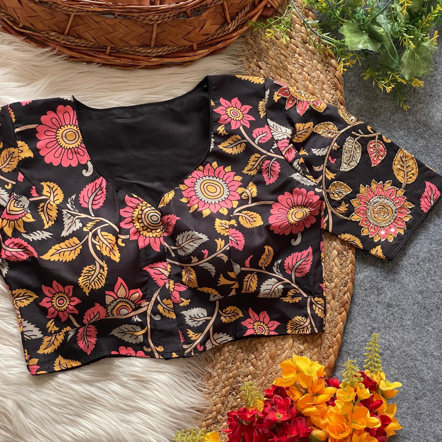 Pure cotton print silk ready made blouse