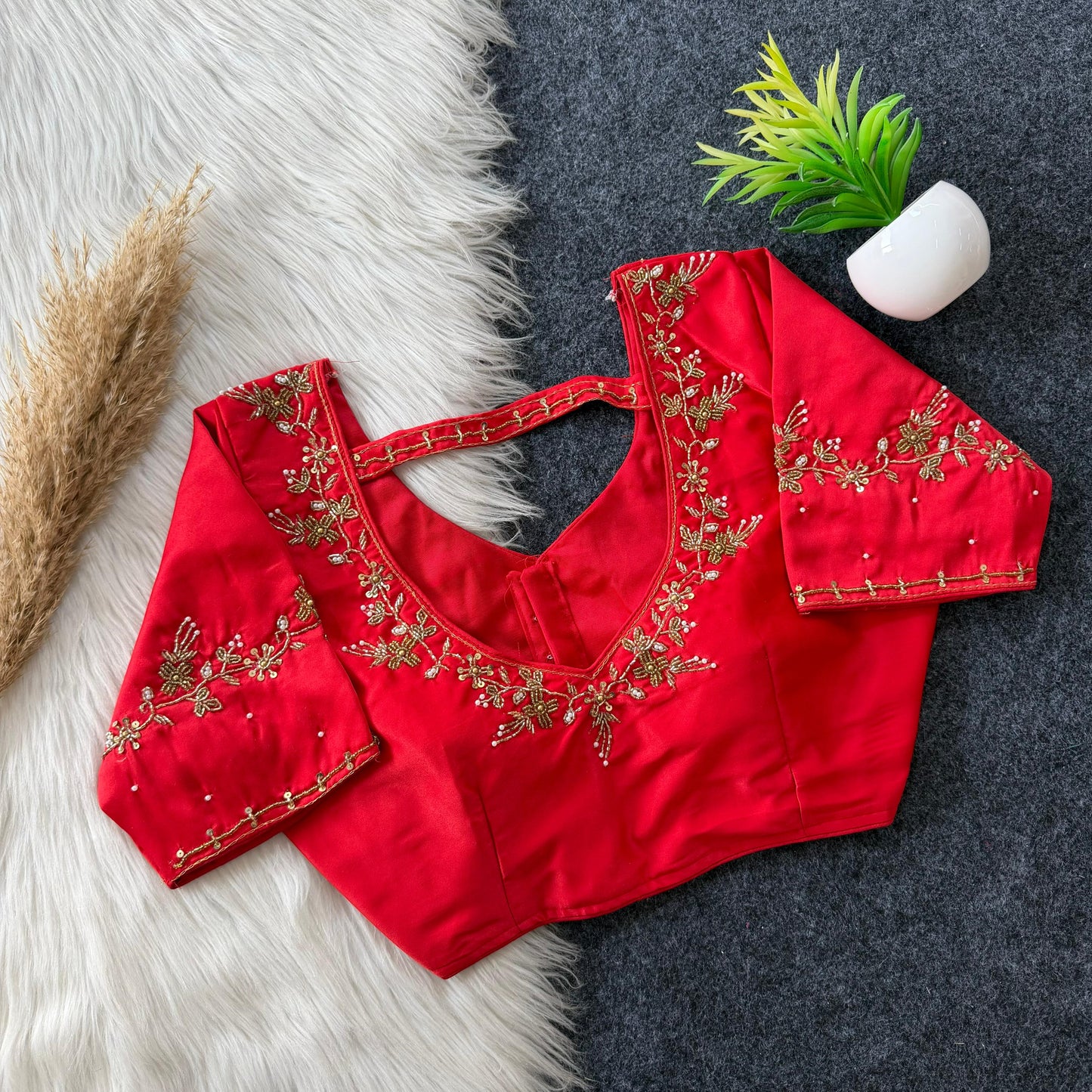 Beautiful handwork all over back and sleeves with designer handwork ready made blouse