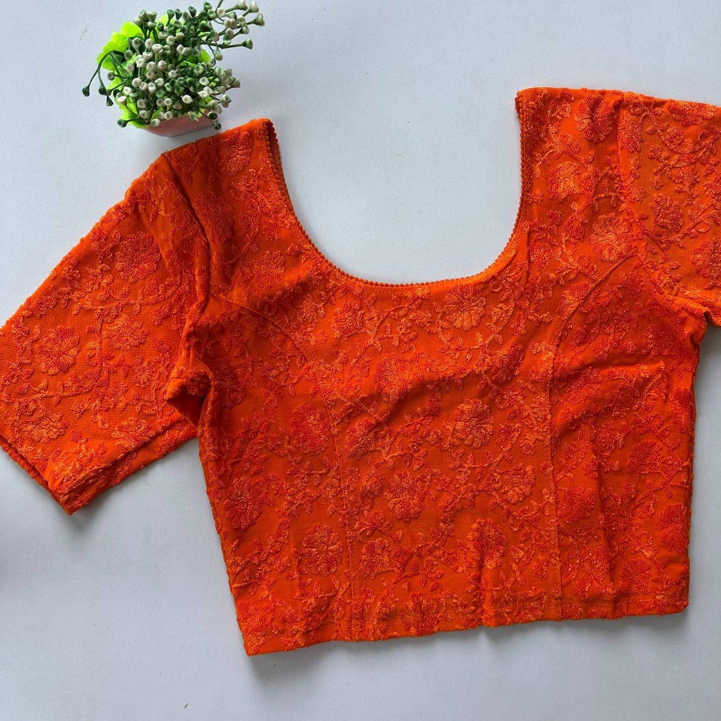 Polyester stretchable with self jacquard design ready made blouse