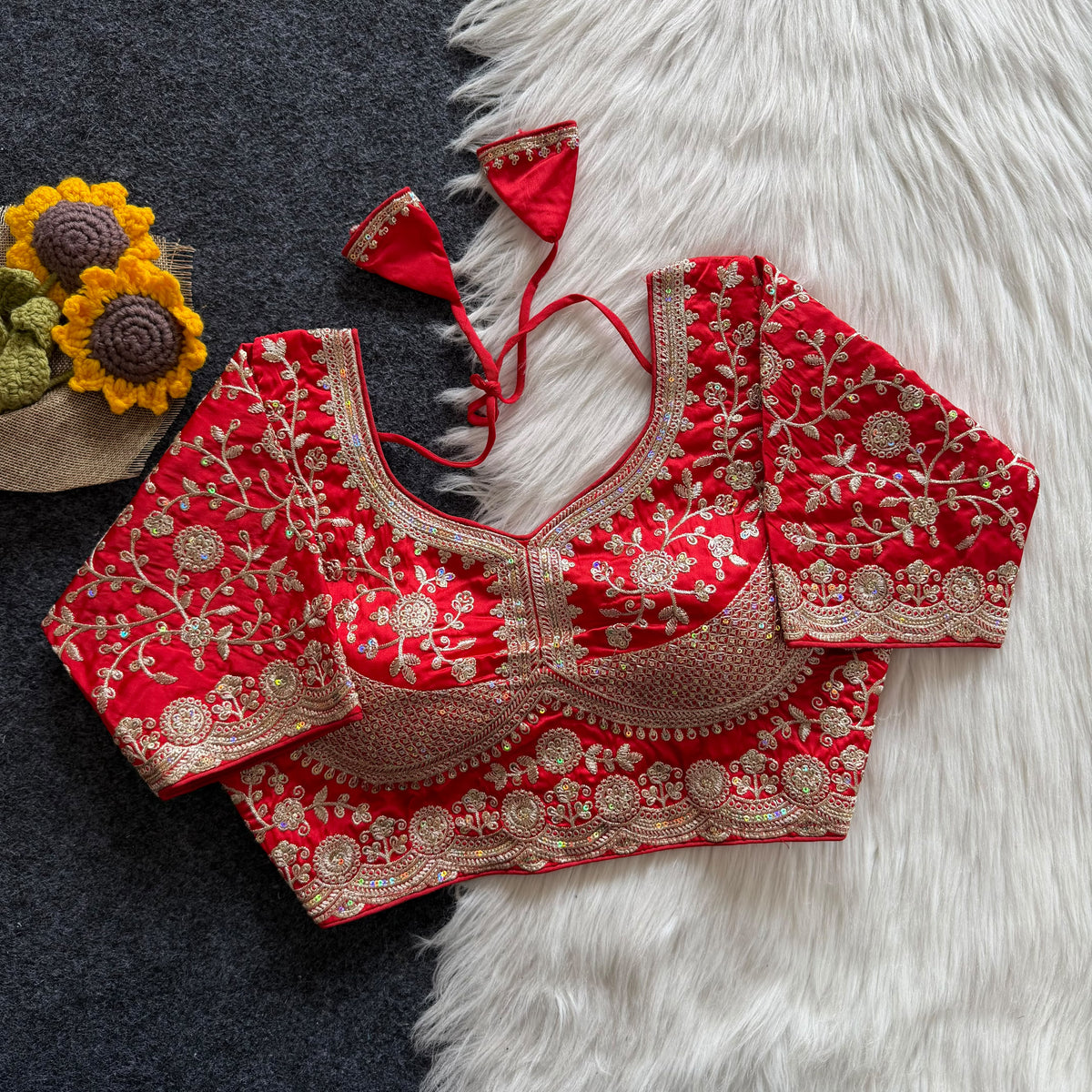 Beautiful embroidery work  all over ready made blouse
