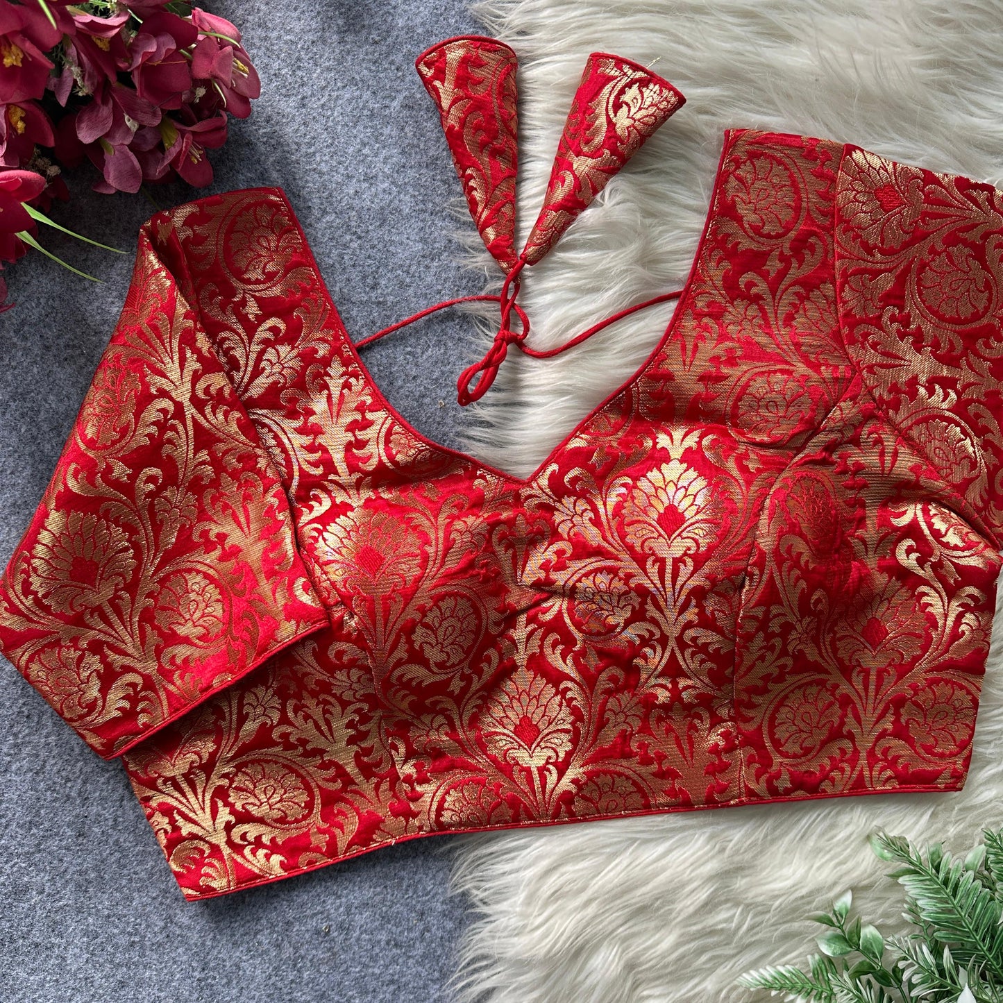 Jacquard silk ready made blouse