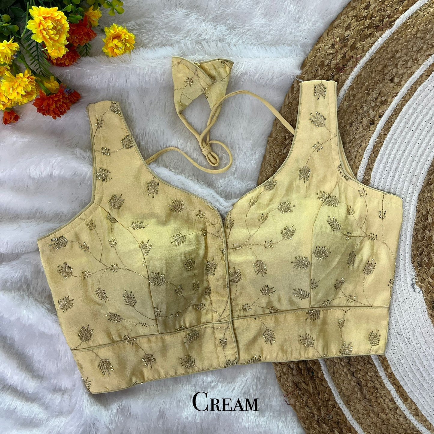EXCLUSIVE PARTYWEAR COSMOS BITS PIPE & ZARI EMBROIDERY WORK  READY MADE BLOUSE