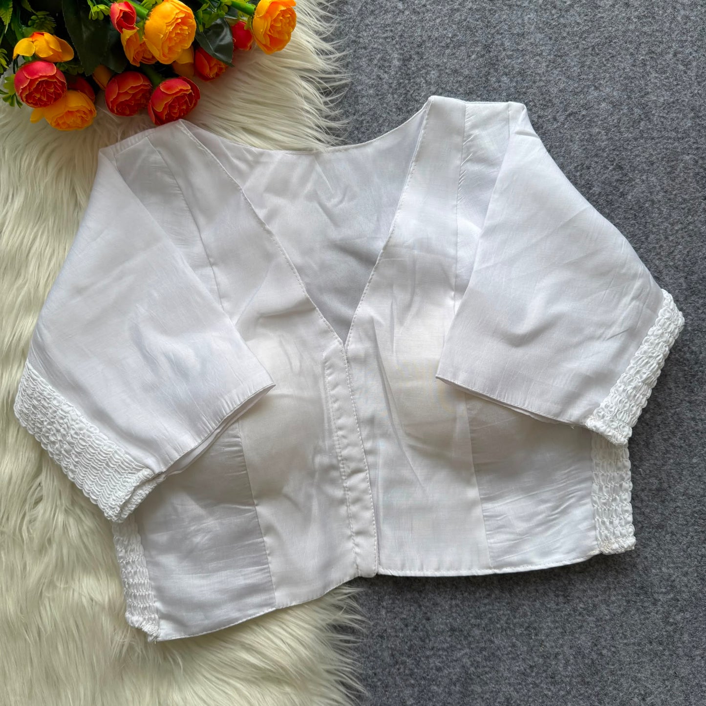Pure Roman fabric with elastic attach for better fitting ready made blouse
