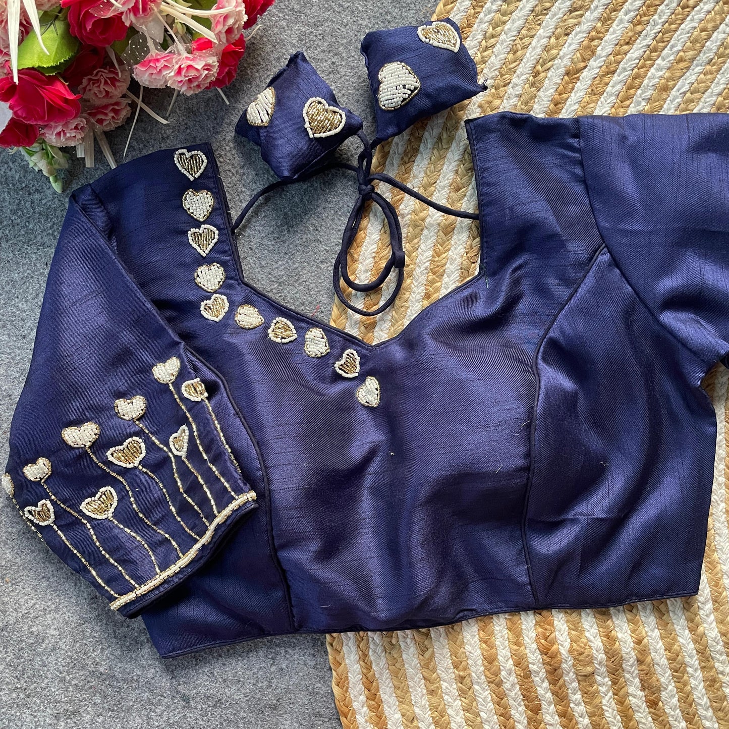 Pure milan silk with heavy handwork ready made blouse
