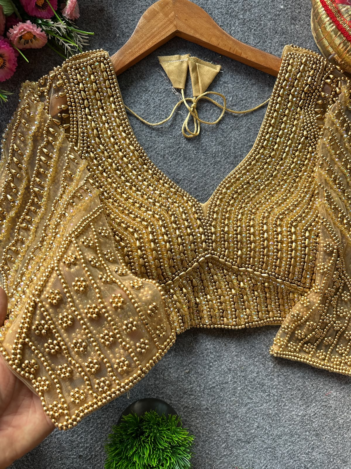 Presenting beautiful handcrafted pearl work in all over ready made blouse
