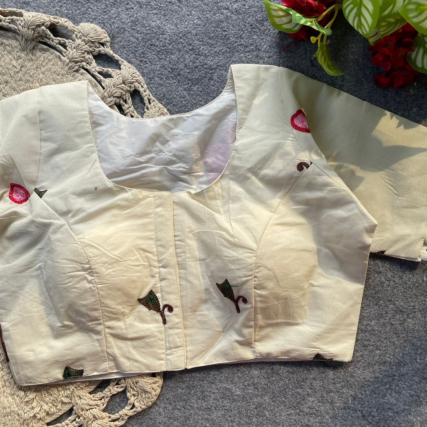 Pure cotton multicolour embroidery work ready made blouse