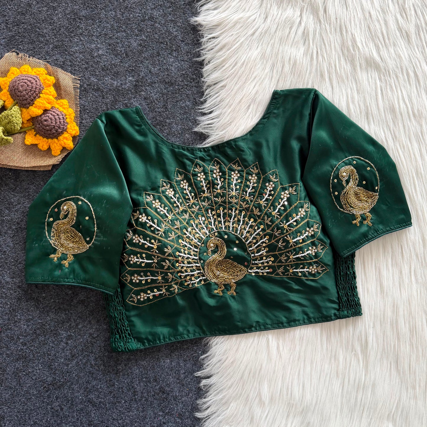 Beautiful zardosi with two tone kardana work all over with side elastic ready made blouse