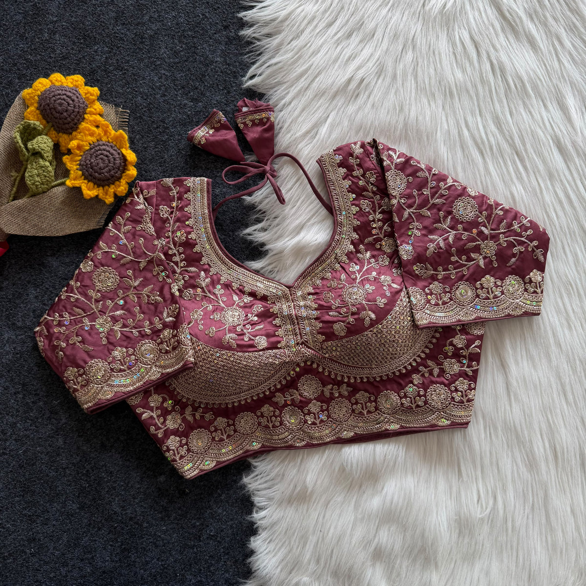 Beautiful embroidery work  all over ready made blouse