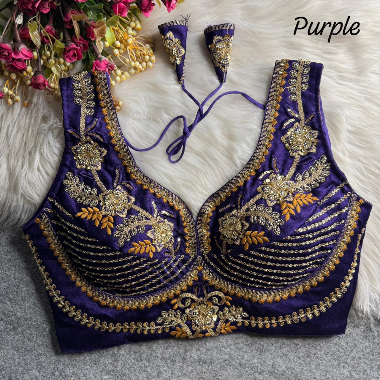 Heavy zari + sequins & beads work ready made blouse