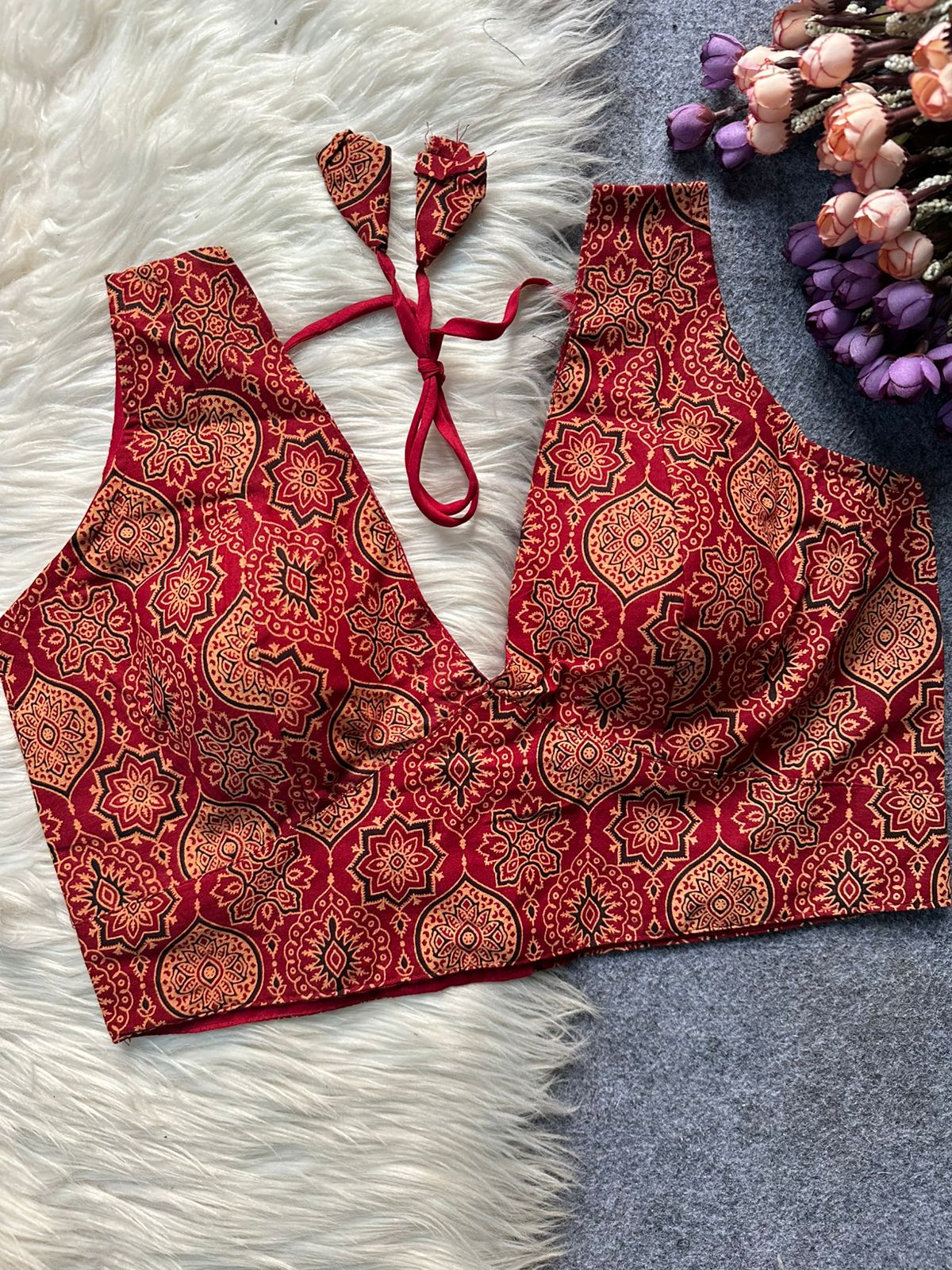 Ajrakh cotton galaxy sleeveless ready made blouse