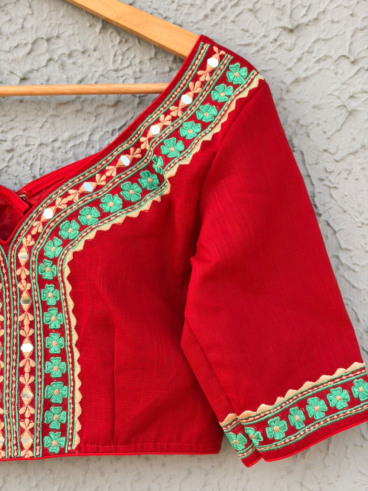 Cotton mirror embroidered designer blouse