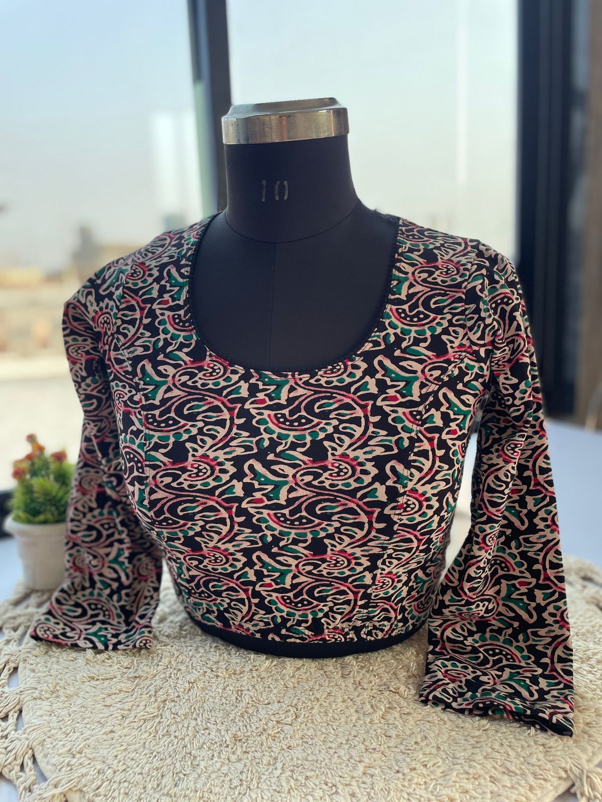 Stretchable ajrakh cotton print ready made blouse