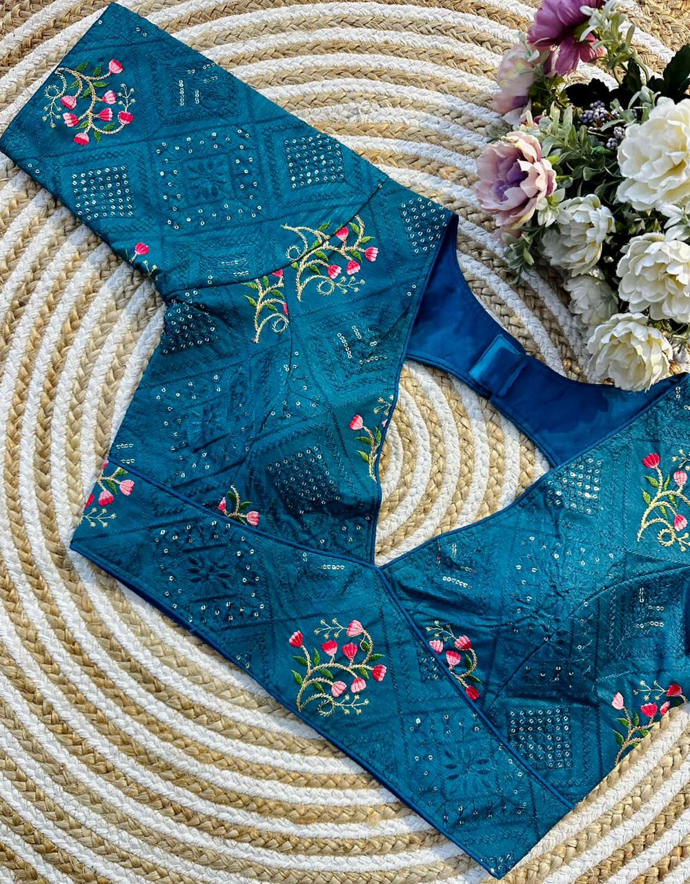 Beautiful sequins with tone to tone thread work ready made blouse