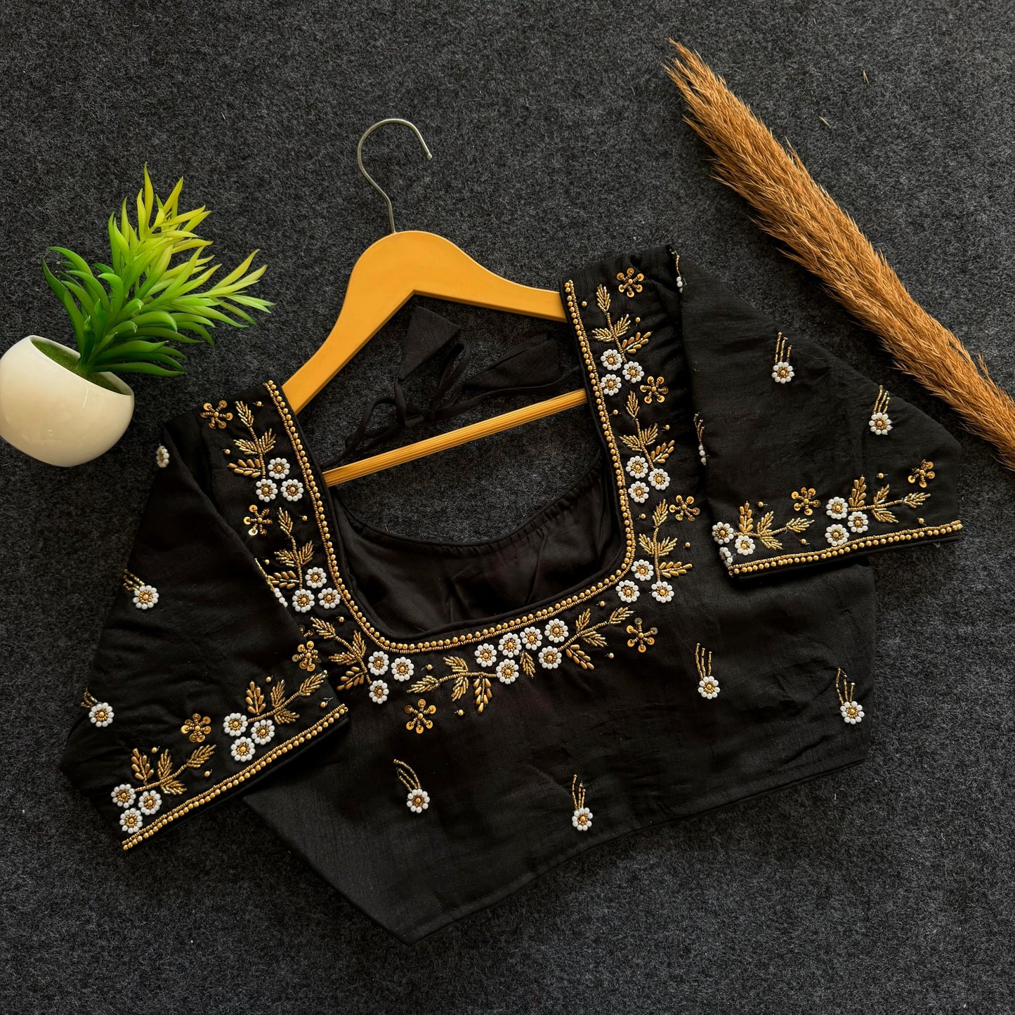 Beautiful handwork all over front and sleeves with designer handwork ready made blouse