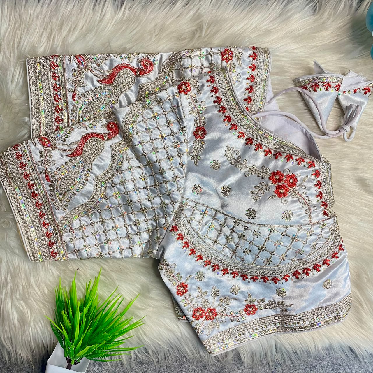 Heavy Embroidery Work ready made blouse