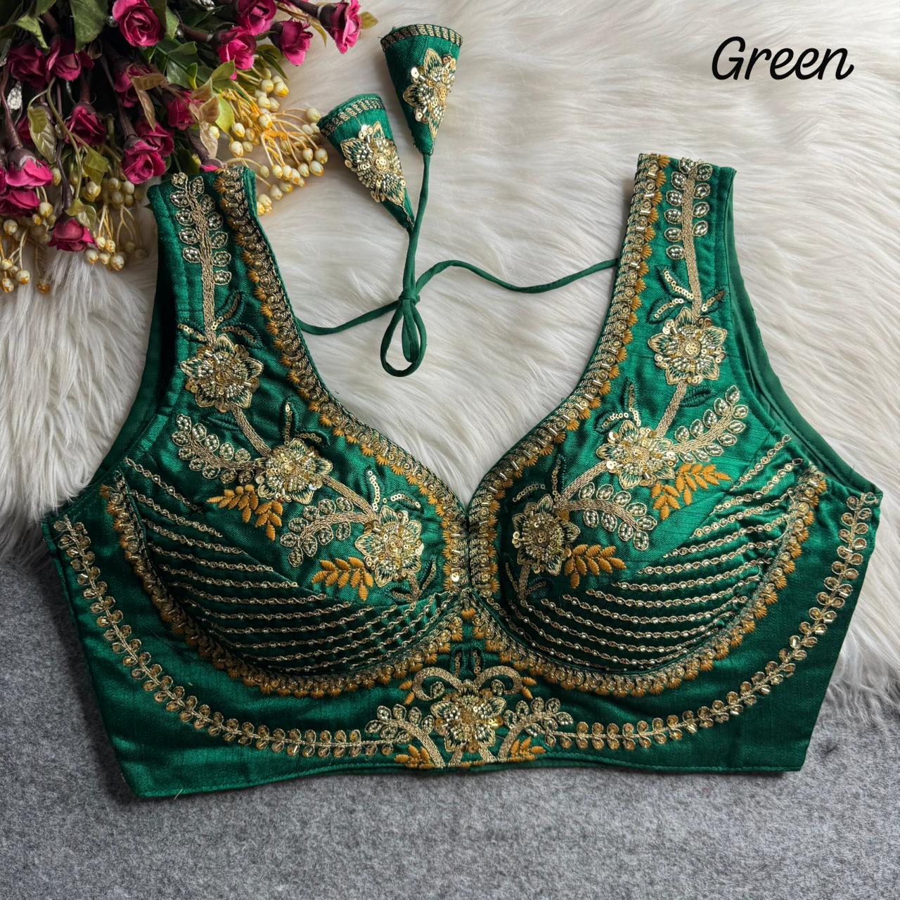 Heavy zari + sequins & beads work ready made blouse