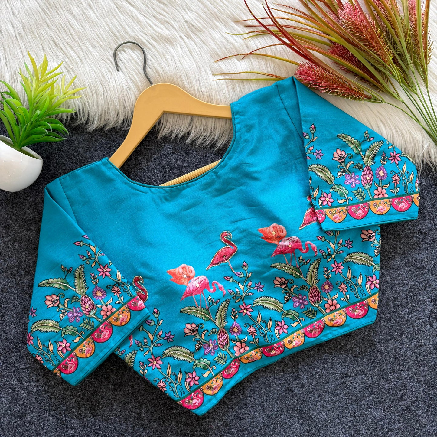 Pure silk fabric with Decent print ready made blouse