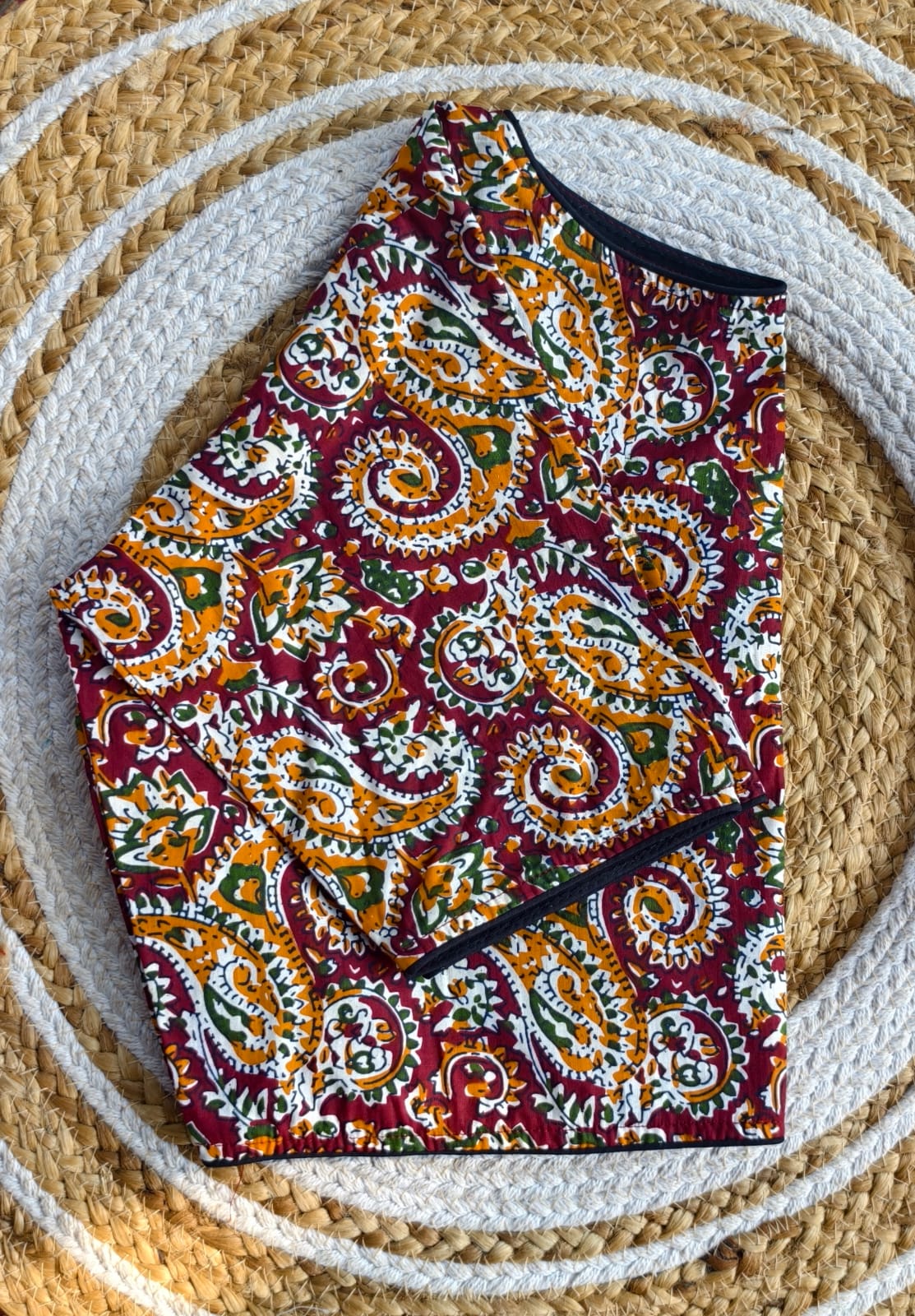 Ajrakh cotton Boatneck ready made blouse