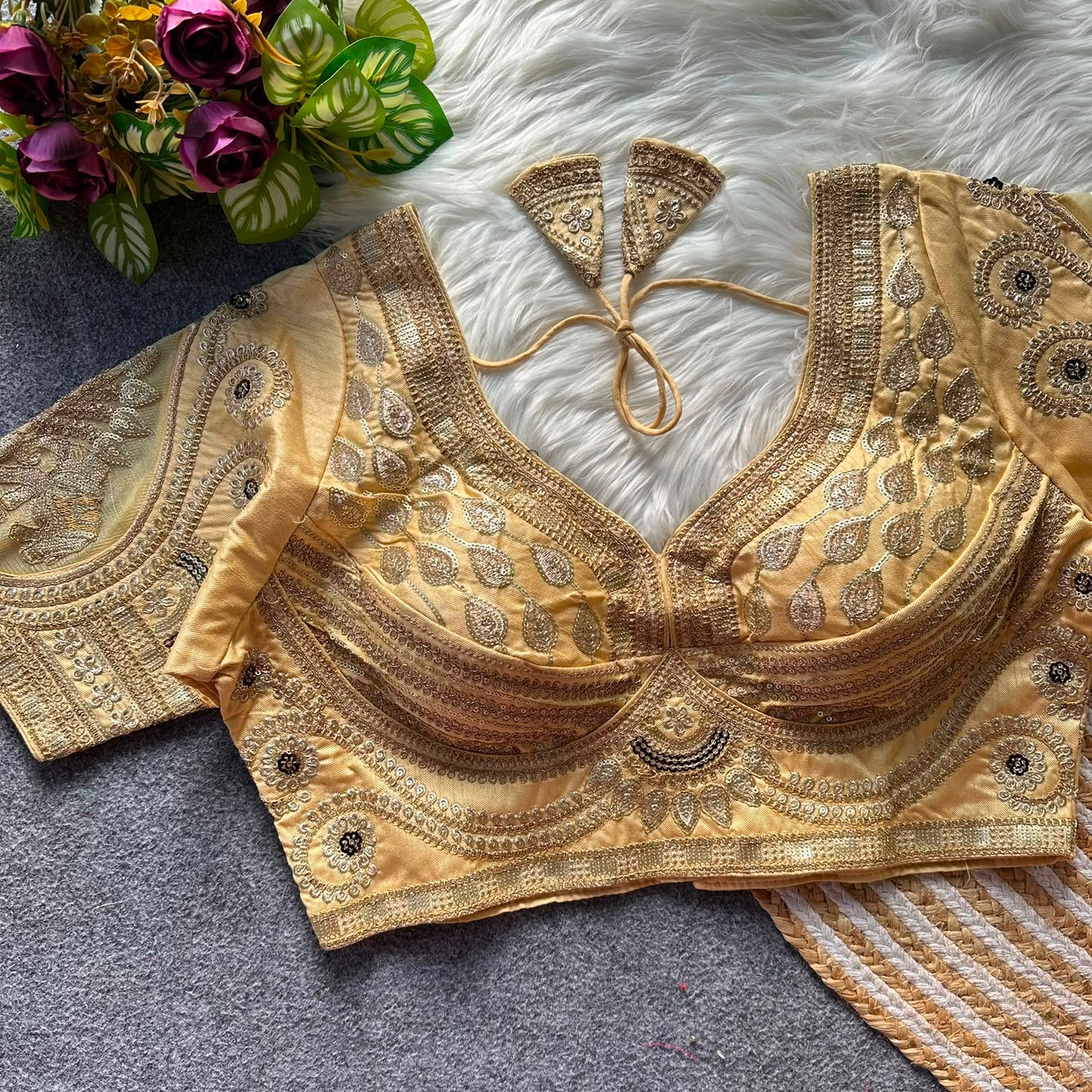 Rani cut work heavy gold zari work bridal ready made blouse