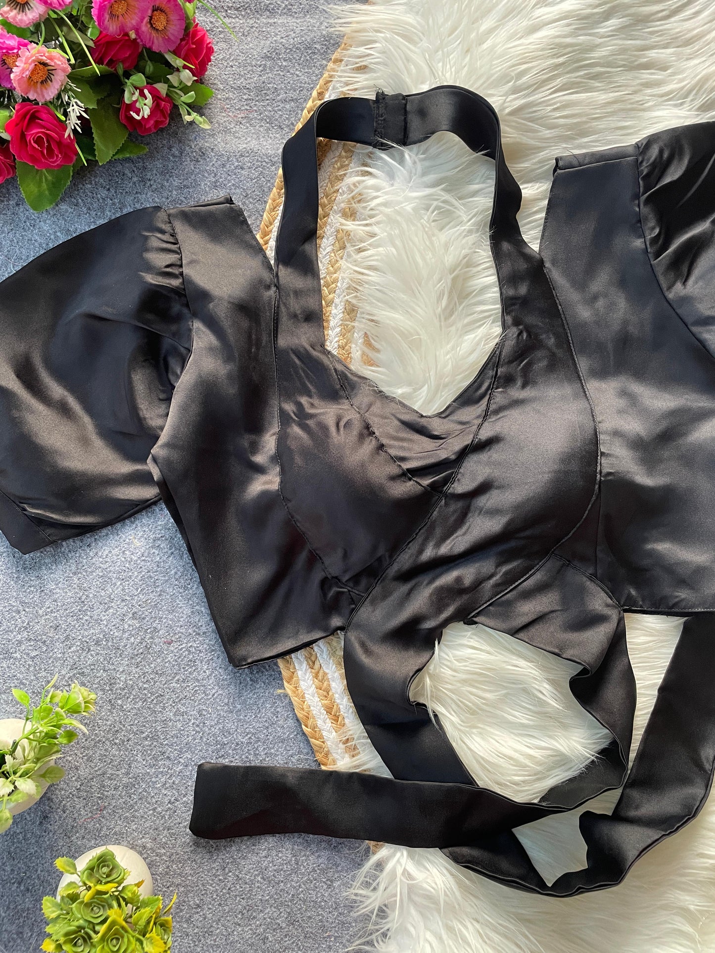 Pure Malai Satin balloon sleeve ready made blouse