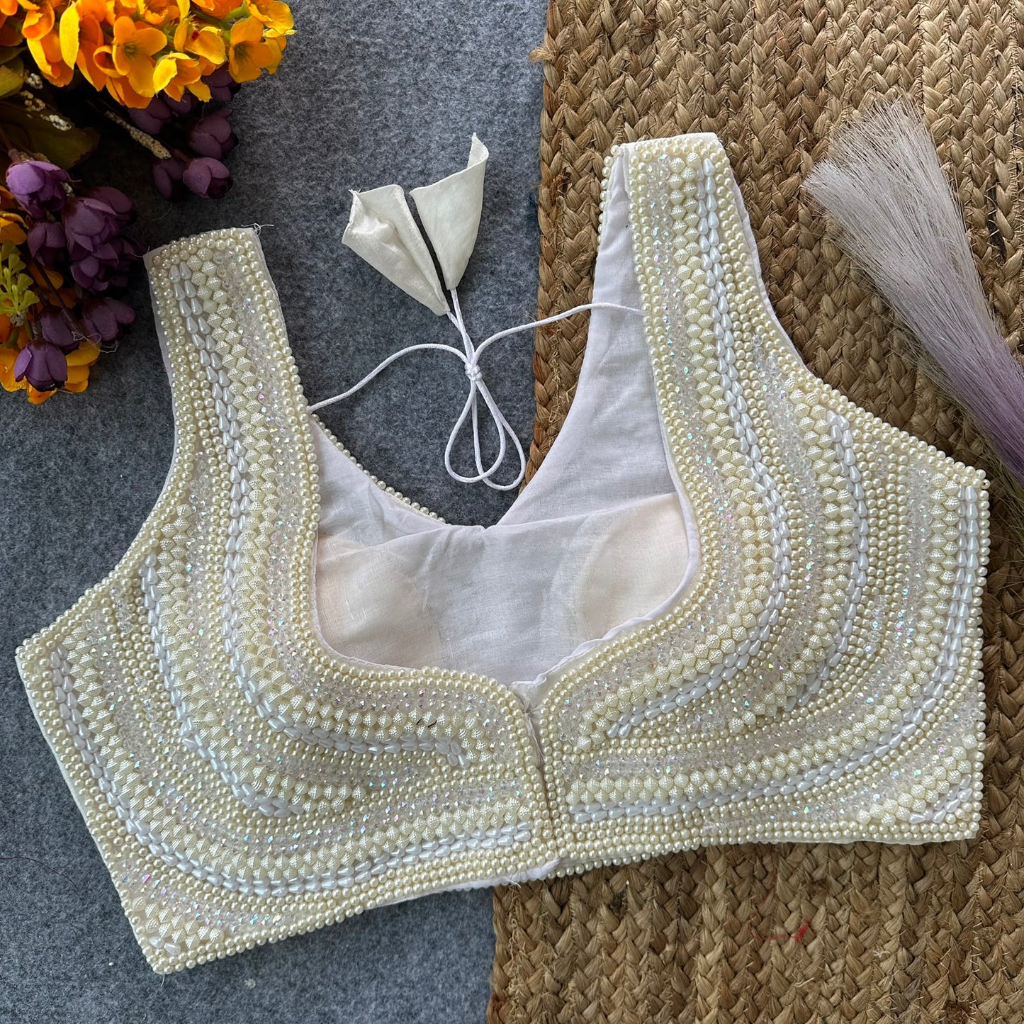 Presenting beautiful handcrafted pearl work ready made blouse
